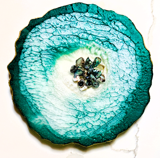 Geode green tray with Abalone Shells, Home Decor - Vanity Tray- Jewelry tray - Serving Tray Active